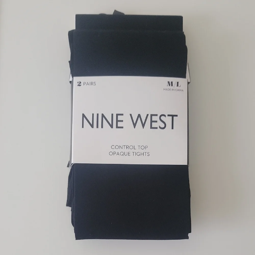 Nine West Black Opaque Control Top Tights, 2 Pairs, Size M/L